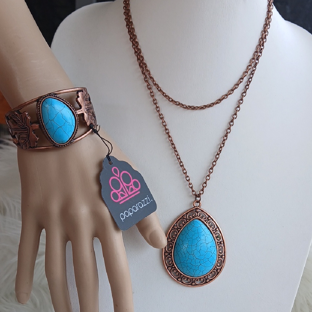 Paparazzi Copper and Blue Necklace with Marble Turquoise Pendant